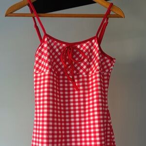 Red Gingham Print Cottagecore Dress